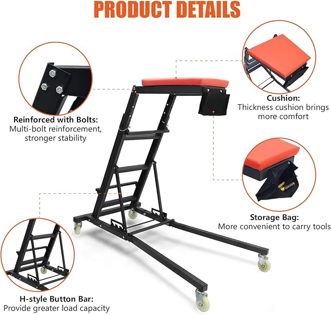 THDUGG Large Topside Creeper 48"-76" Height Range, 400 LBS Capacity Automotive Creeper Top Side Creeper Foldable Car Creeper with 4 Caster Wheels and Padded Deck for Auto Repair Maintenance