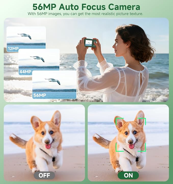 Digital Camera, 56MP Dual Screen Autofocus Vlogging Camera, 16X Zoom Point and