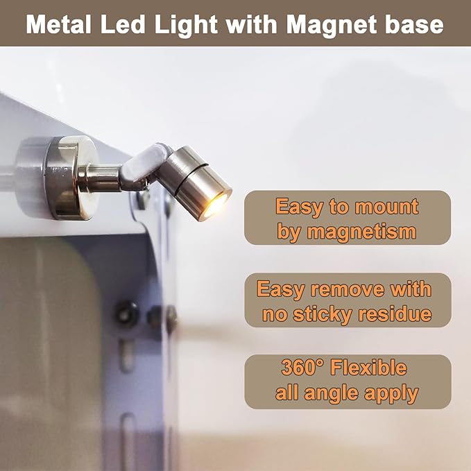 Metal Miniature LED Light,Tiny Spot Lights with Magnet Base,Battery Operated LED Lights,Wireless Miniature Spot Light for Artwork Painting,Jewelry Showcase,DIY Hand Craft (Cool White)