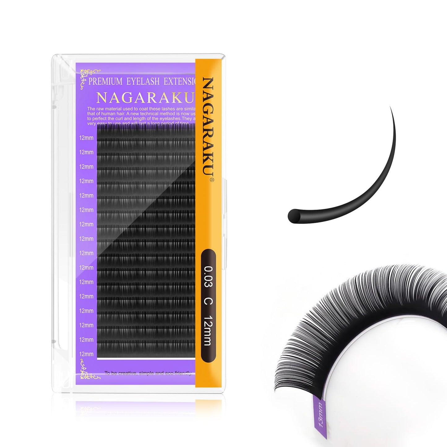 Nagaraku Eyelash Extensions Individual Lashes 0.03Mm C Curl 12Mm 16 Rows Soft Natural Matte Black Professional Mega Volume Beaut