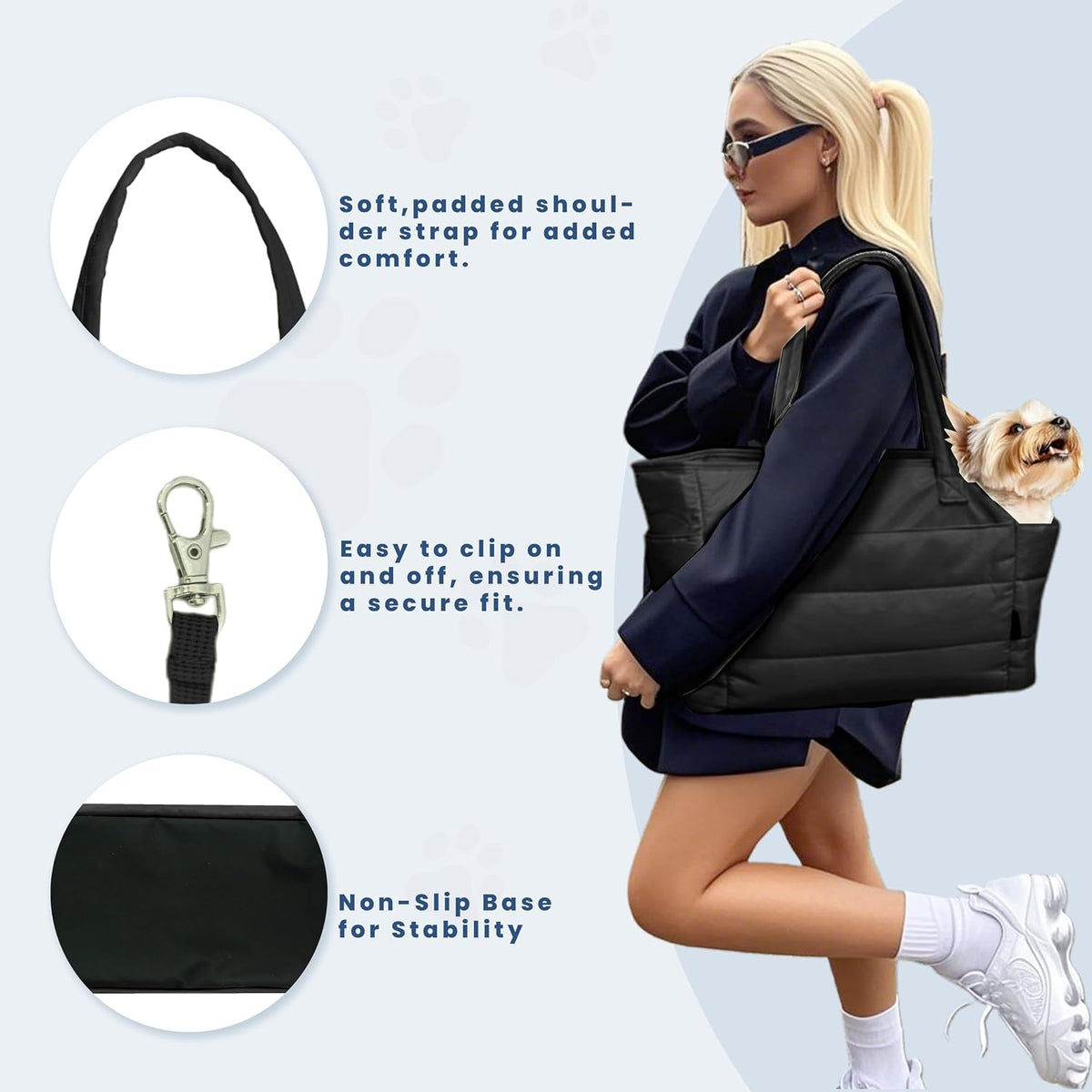 Lightweight Puffy Dog Purse Carrier for Small Dogs, Black