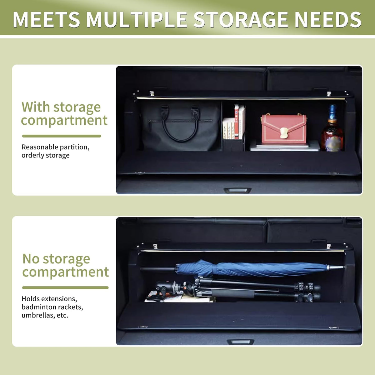 Leather Trunk Organizer with Lid & Handle for 2022–2023 Tesla Model Y 5-Seater – Large SUV Storage, Black (37" x 11" x 12")