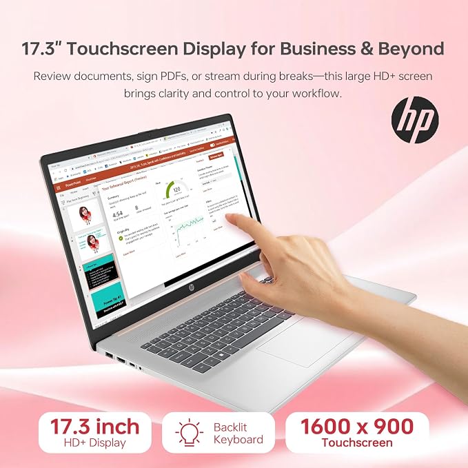 HP 17.3" Touchscreen Laptop, Intel Core i7-1355U, Pale Rose Gold, 64GB RAM, 1TB SSD, Webcam, HDMI, Backlit Keyboard, Fingerprint Reader, Wi-Fi 6, Windows 11 Pro