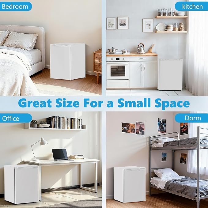 COWSAR 2.6 Cu.Ft Mini Fridge with Freezer, Quiet Reversible Door Compact Refrigerator, Small Refrigerator with 2 Removable Shelves, Adjustable Thermostat, for Office, Bedroom, Dorm, White
