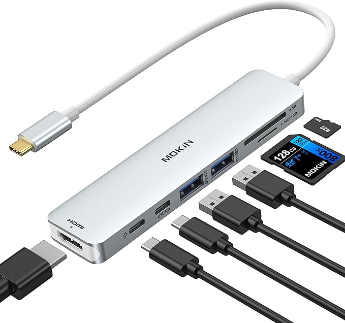 MOKiN 7 in 1 USB C Dongle with HDMI, microSD/SD Card Reader, Data Port
