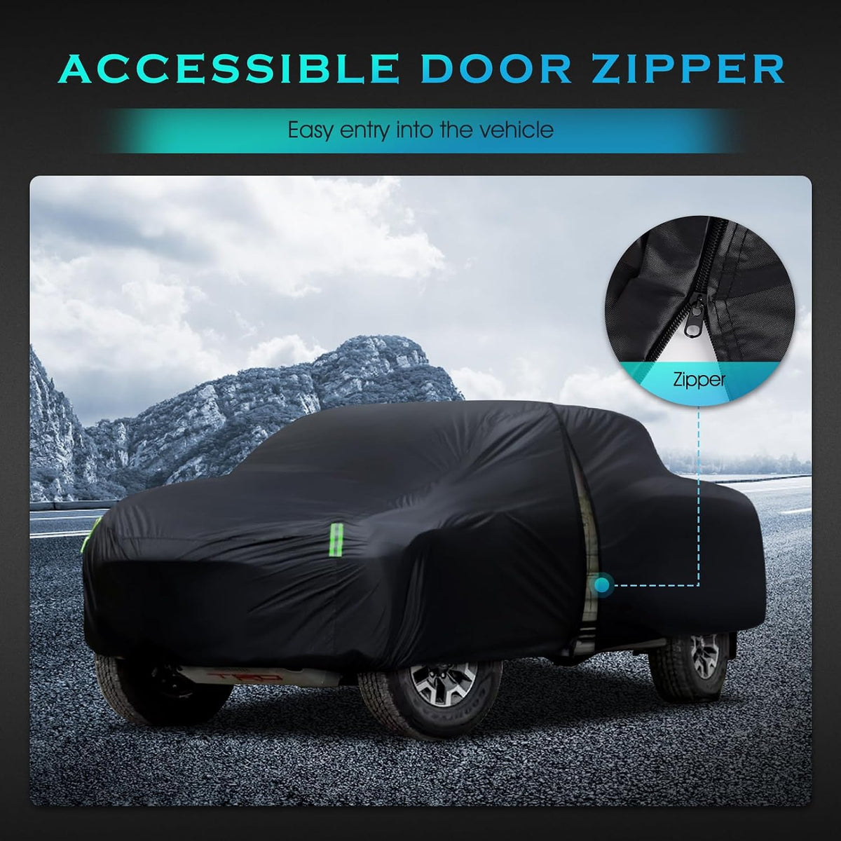Car Cover Waterproof All Weather Full Outdoor Pickup Truck Cover Rain UV Protection, Size T1 Universal Fit for Ford Ranger/F150 Chevy C10 S10,Nissan Frontier,ect.(Fit Truck Length UP to 220inch)