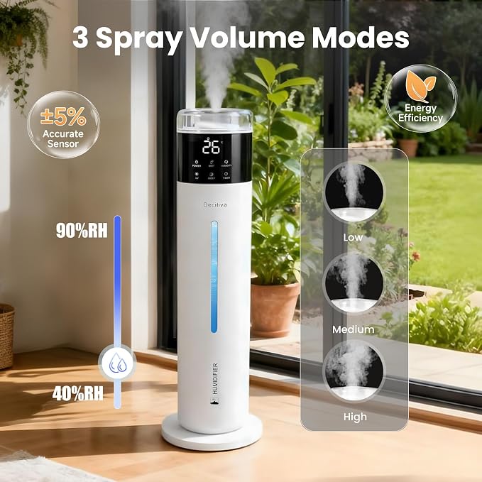 Large Humidifier for Bedroom, 8L/2.1Gal Ultrasonic Cool Mist, Remote control,Easy Clean with 350ML/H Large Mist Speed, Suitable for Kids Room Plant Yoga Study Room Office (White)