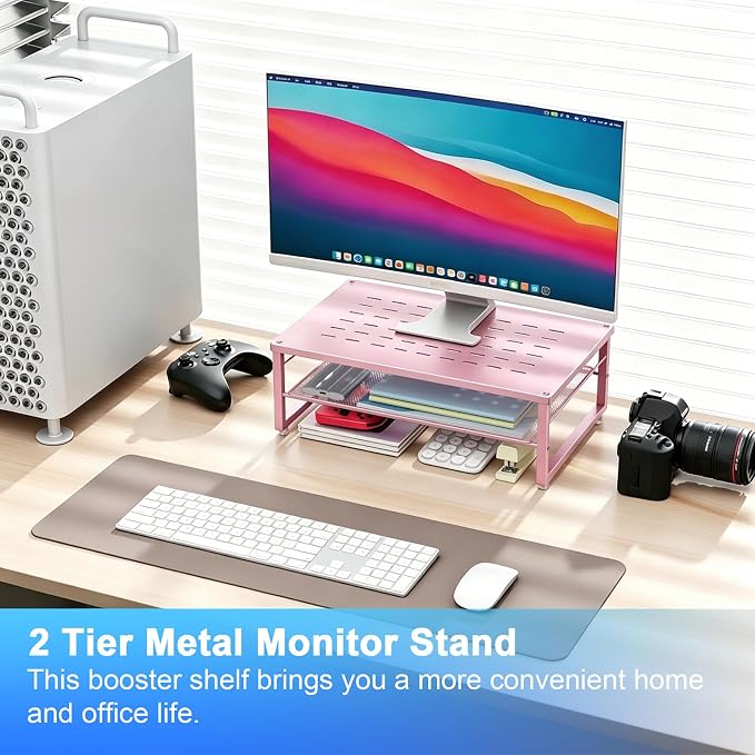 Gianotter 2-Tier Metal Monitor Stand Riser, Workspace Organizer