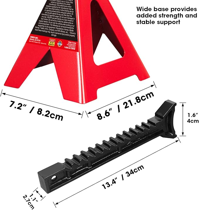 BIG RED T43006 Torin Steel Jack Stands (Fits: SUVs and Extended Height Trucks): 3 Ton (6,000 lb) Capacity, Red, 1 Pair