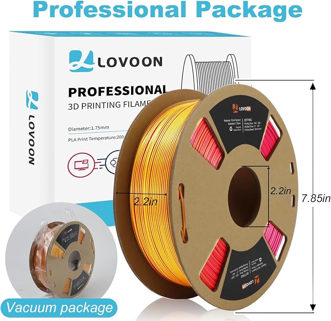 LOVOON 3D Printer Filament Tricolors, Color Change by Angle PLA Filament 1.75mm