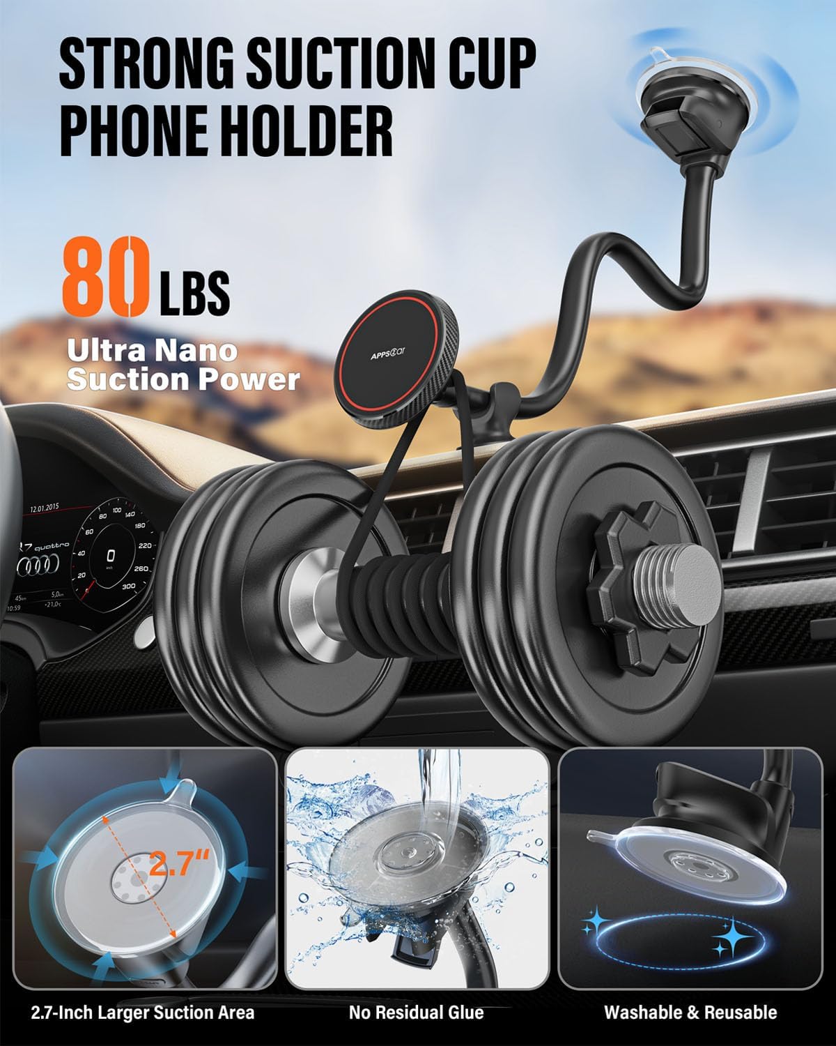 APPS2Car Cell Phone Car Mount for MagSafe, 14'' Windshield Phone Mount