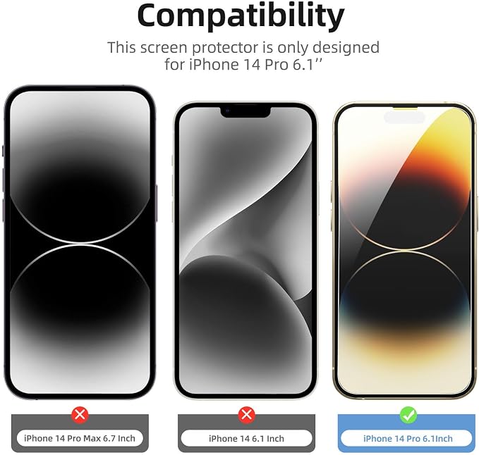 NEW'C 3x for iPhone 14 Pro Screen Protector+ 3x Camera Lens Protector, Sensor