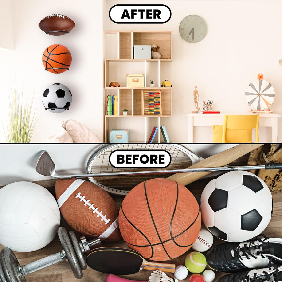 Skiennix Basketball Holder Wall Mount - Universal Metal Display Rack for Soccer, Volleyball & Football