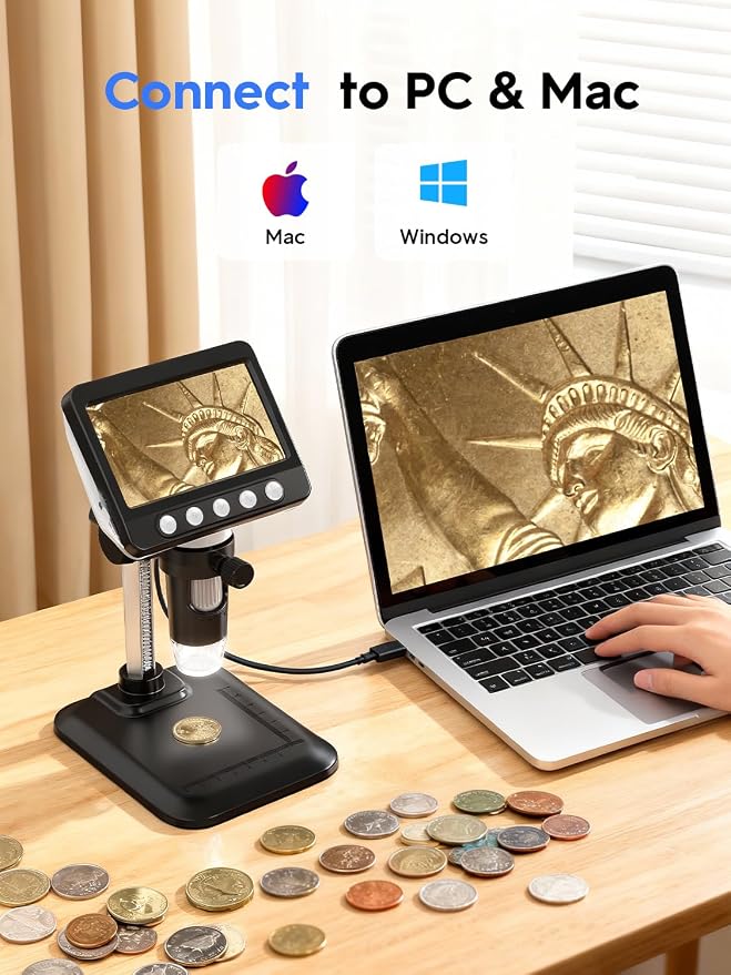 Coin Microscope, 4.3" LCD USB Digital Microscope 1000X Coin Magnifier