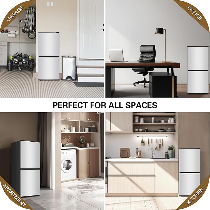 4.2 Cu. Ft. Mini Fridge with Freezer, Small Refrigerator Silver | with 7-Level Adjustable Thermostat, Mini Refrigerator Compact Fridge and Freezer for Dorm, Office, Apartment, College, RV