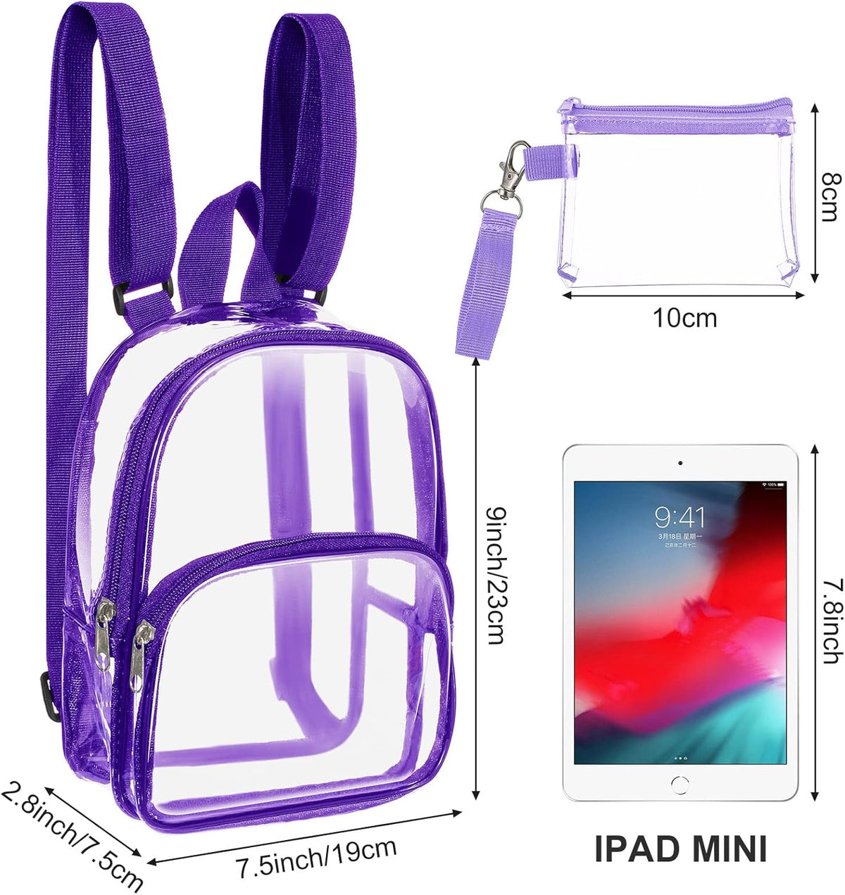 Weewooday Clear Mini Backpack - Transparent Waterproof Crossbody Concert Purse - Purple