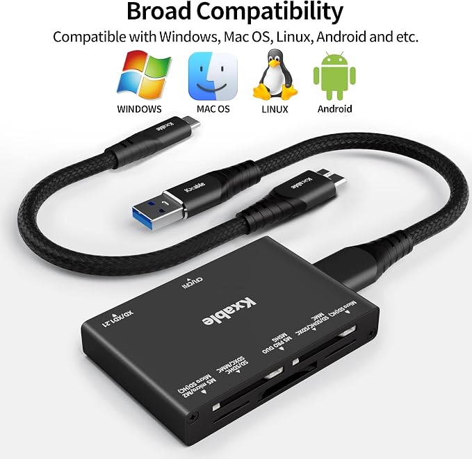 SD Card Reader 7 in 1, Kxable USB 3.0 Memory Card Reader/Writer 5Gbps,