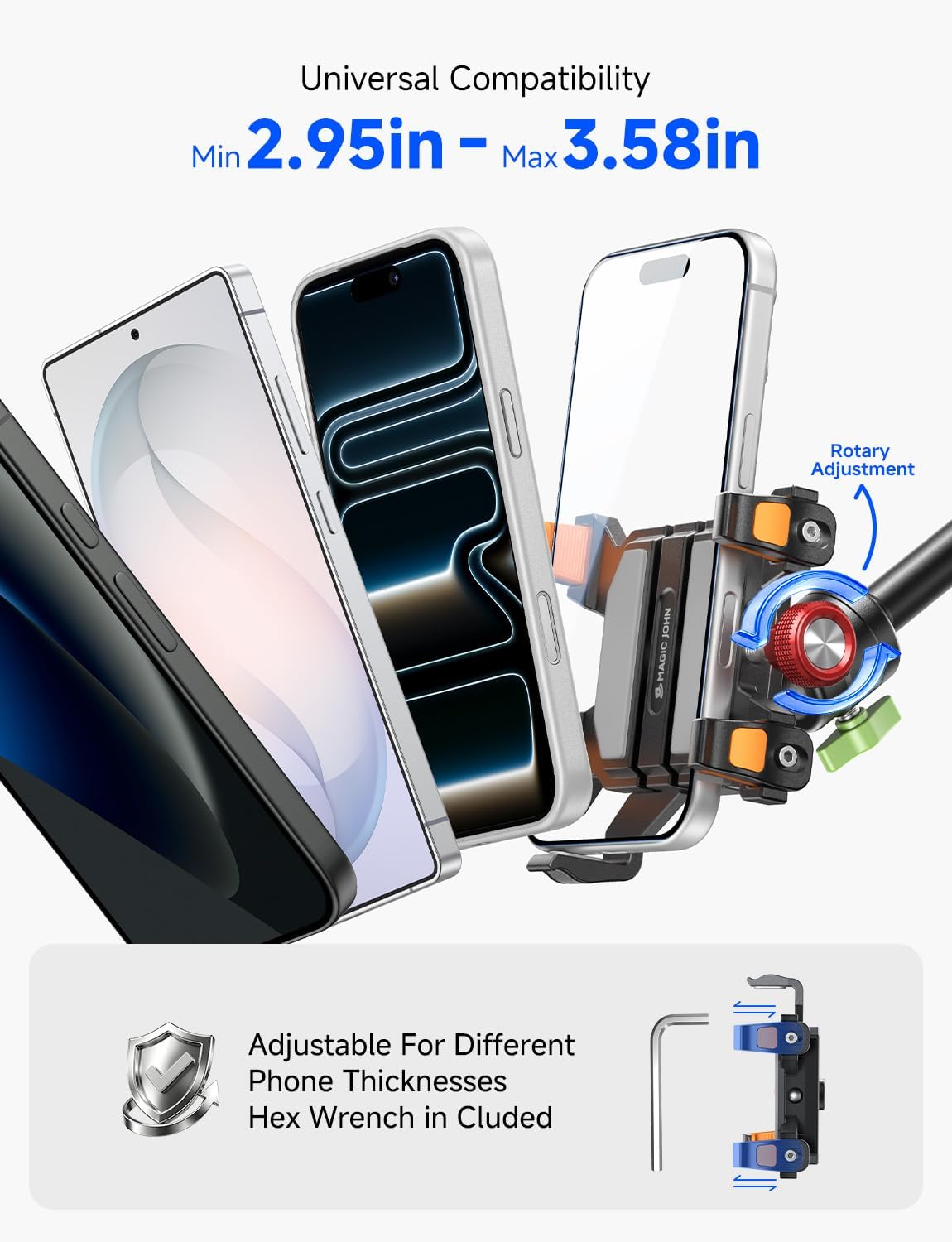 MAGIC JOHN Metal Car Phone Holder 360° Rotation Suction Mount Windshield