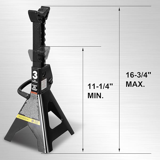 Torin AT43202B-1 Steel Jack Stands: 3 Ton (6,000 lb.) Capacity, Black, 1 Pair