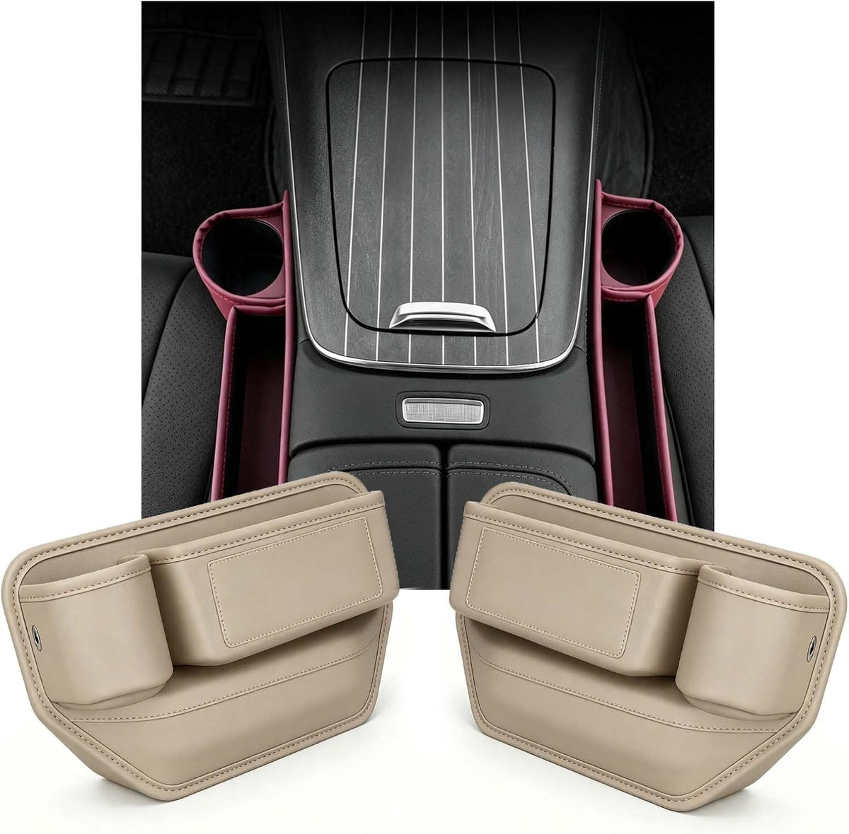 Car seat Gap Filler Organizer, Anti-Drop Car Seat Gap Filler Organizer (2 Beige (Driver+Passenger))