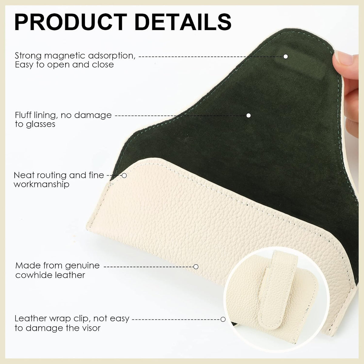 Magnetic Sunglass Holder for Car Visor, Leather Car Glasses Holder