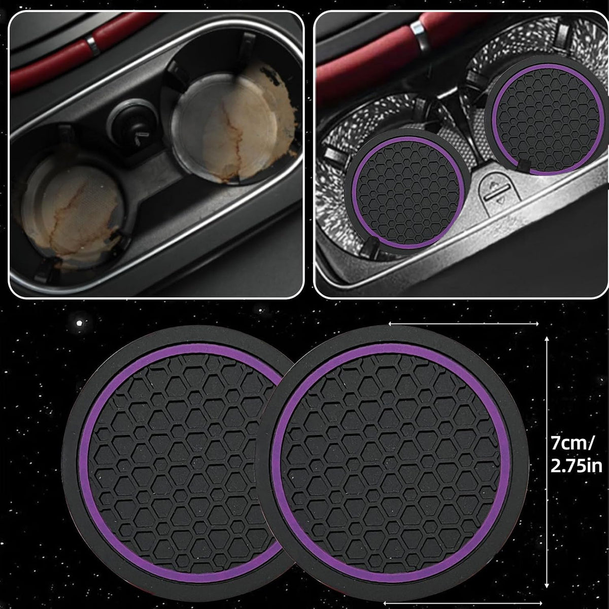 NBTEPEM 6 Pcs Purple Steering Wheel Cover Set, Sport Microfiber Leather Steering Wheel Cover 14.5-15inch Universal, Car Center Console Cover, Seat Belt Cushion, Cup Coasters, Purple Car Accessories