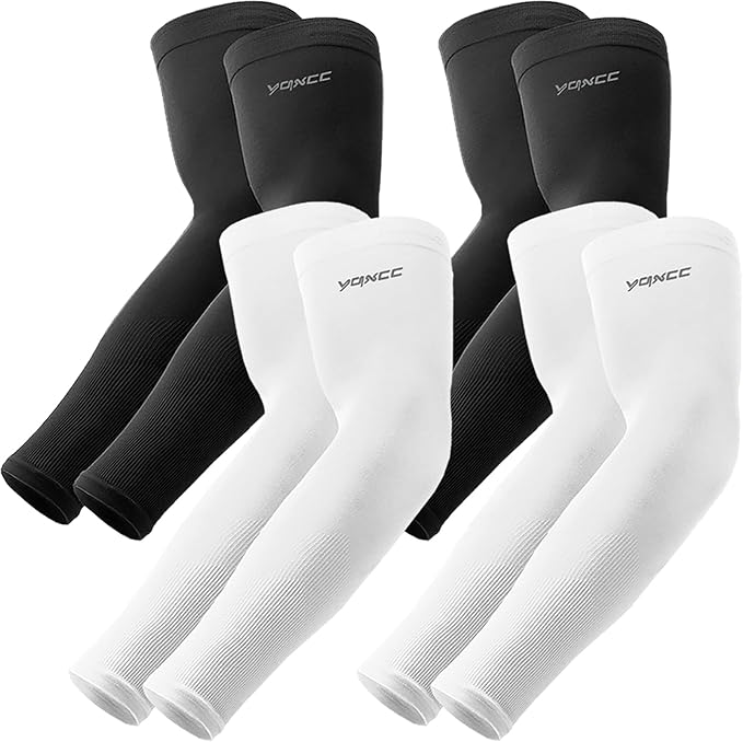 YQXCC 4 Pairs Arm Sleeves, Cooling UV Sun Protection Sports Compression Sleeves for Men Women, Golf Basketball Arm Sleeves