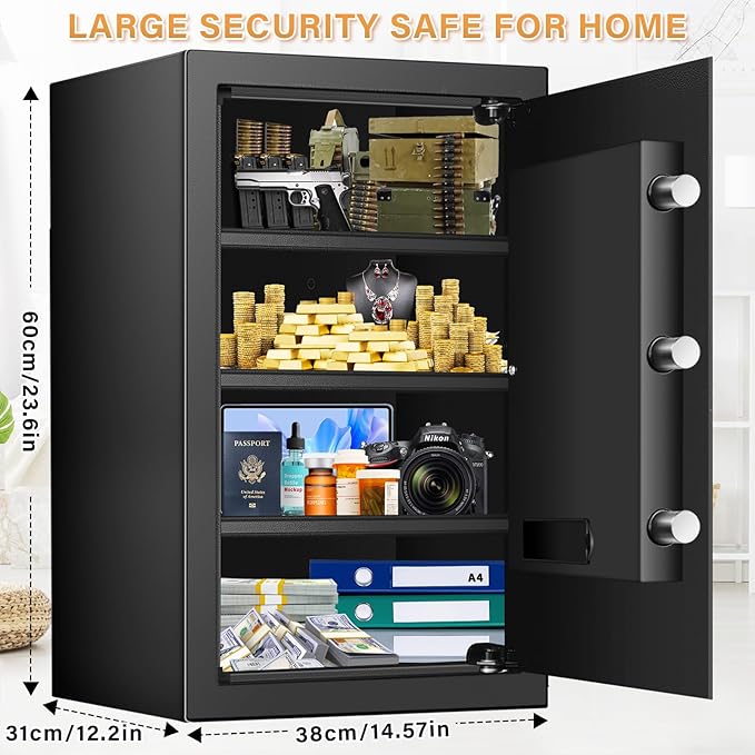 Large Safe Box with LED Light, Anti-theft Home Safe with Digital Keypad