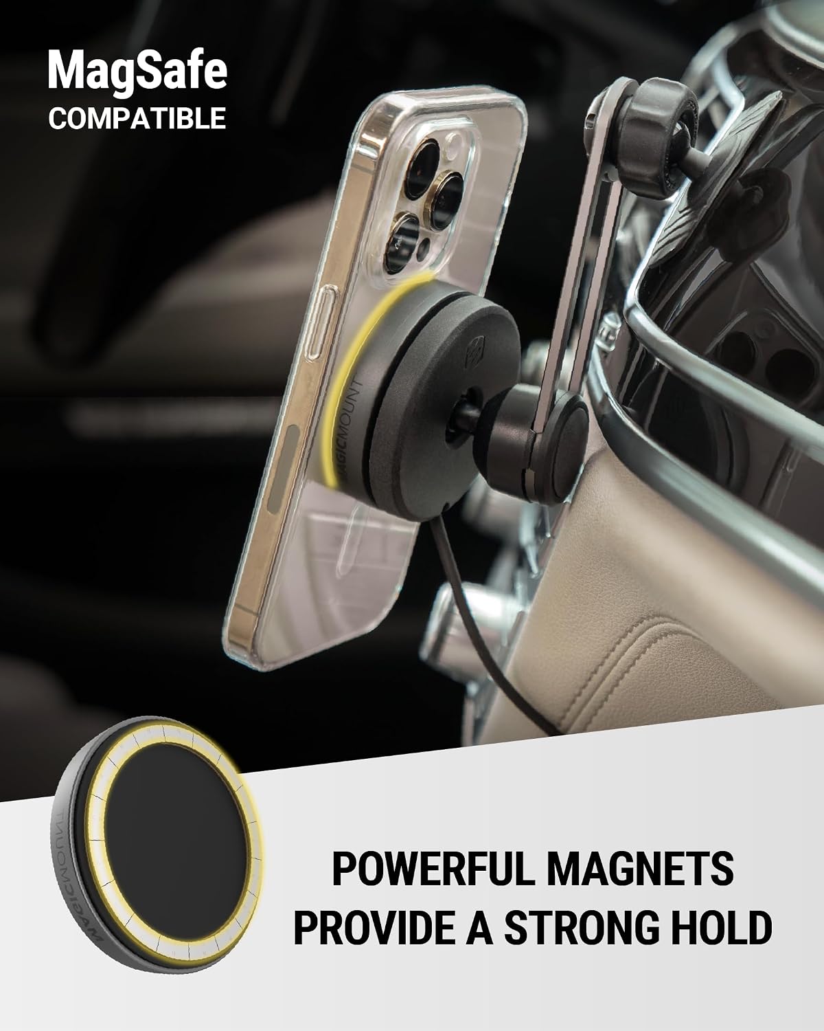 Scosche Qi2 MagSafe Car Mount Charger, 15W Wireless Magnetic Phone Holder for Car Dash, Vent & Tesla Display, Secure Grip, 4ft Cable, Fast Charging Compatible with MagSafe iPhone & Samsung Galaxy S25