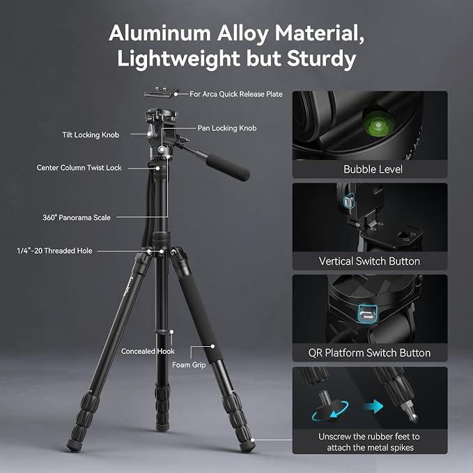 SmallRig CT195 Video Tripod Kit, Max Load 15kg / 33Ibs