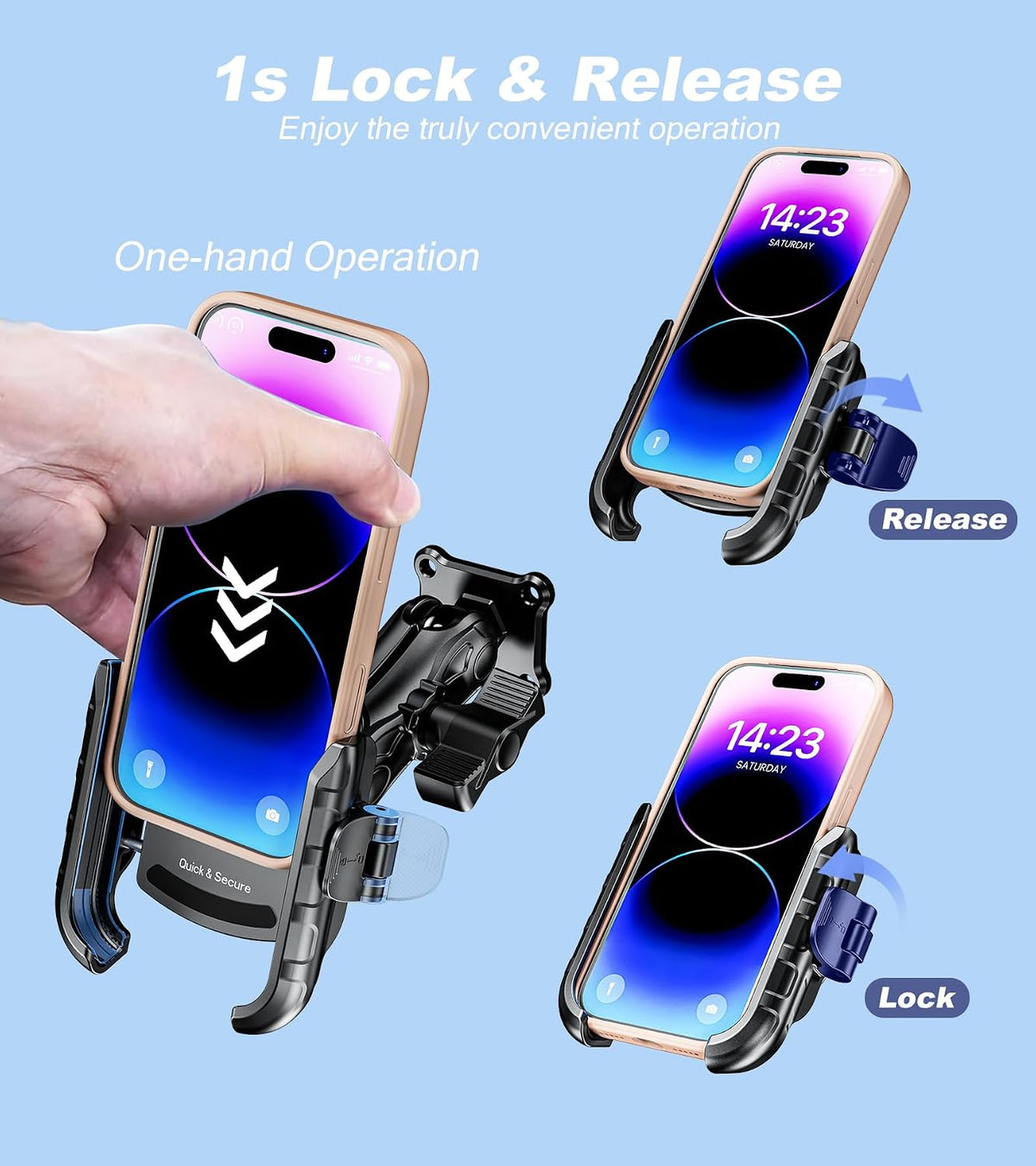 LOKTENWO Phone Mount Holder for Car, Truck, Boat, Quick Lock Shockproof