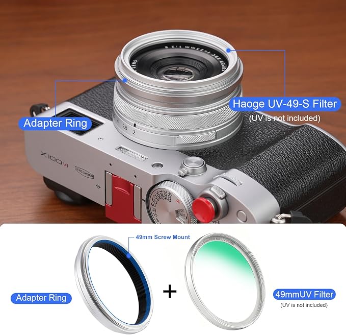 Haoge Lens Filter Adapter Ring for Fujifilm X100VI Fuji FinePix X100V Camera
