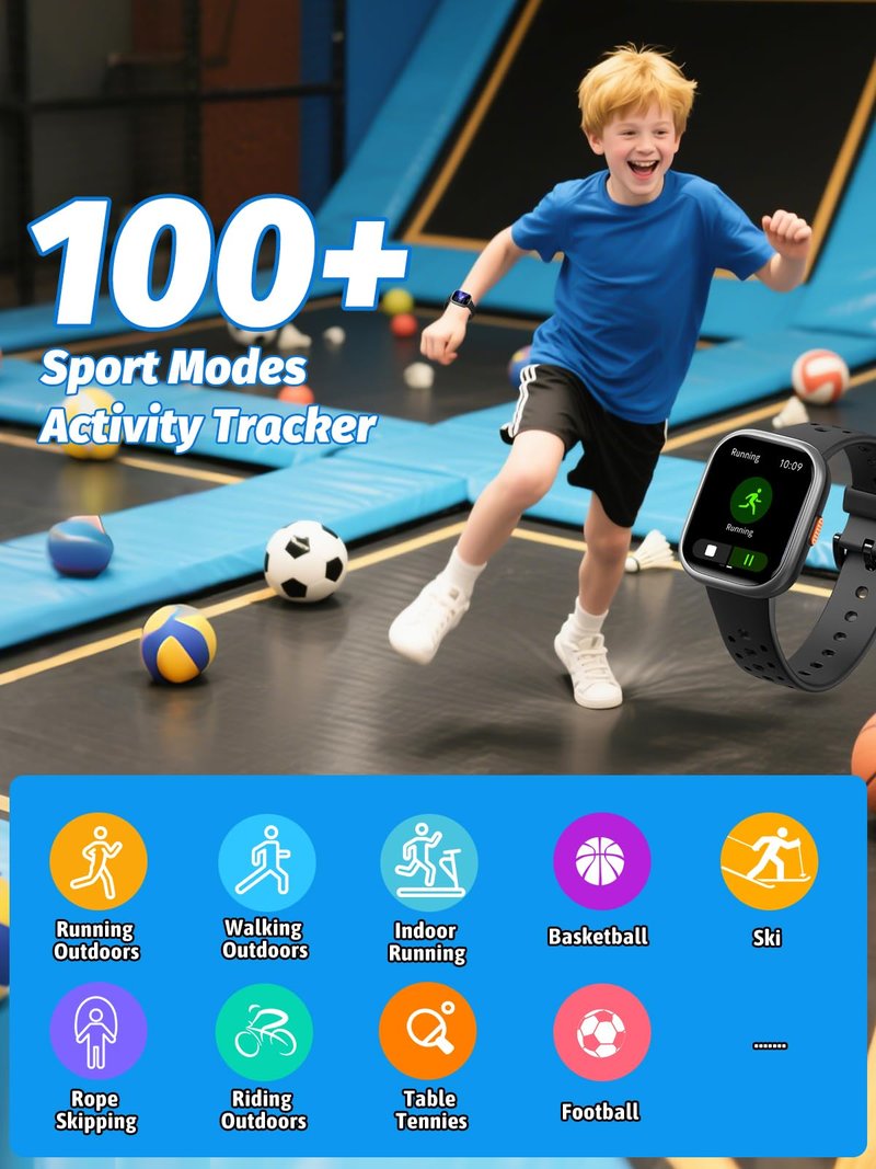 teslahero Upgraded Kids Smart Watch Fitness Tracker, 1.85" Screen with 12 Puzzle Games, Heart Rate Sleep Monitor, Pedometer, Waterproof with/Without APP for Fitbit Boys Girls (Black)