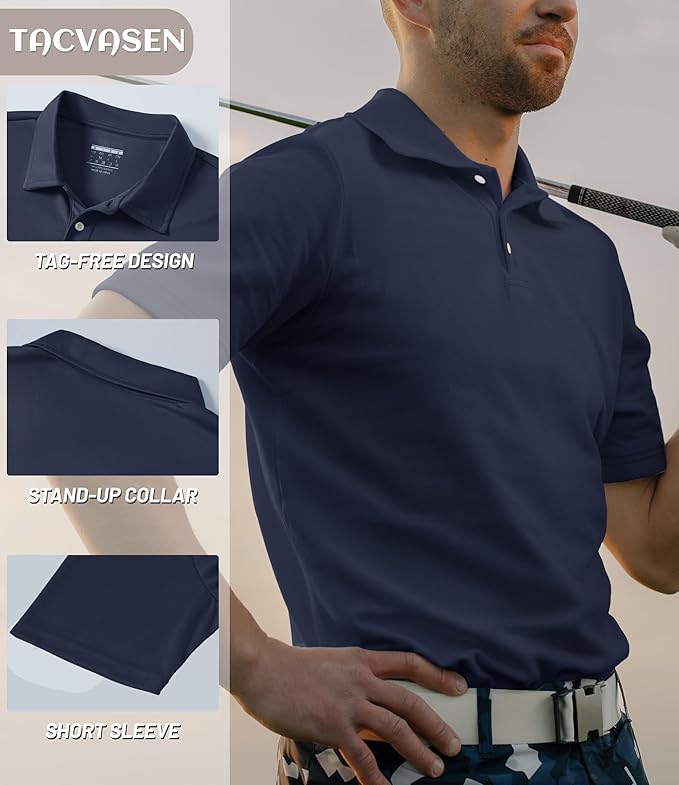 TACVASEN Mens Golf Shirt Dry Fit Mens Polo Shirts Short Sleeve Performance Golf Polos for Men with Collar Work Shirts