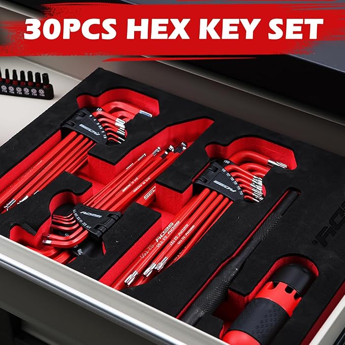 SEDY 30-Piece Long Arm Ball End L-Hex & Torx Key Set with Grip Handle, Ultimate Hex Key Wrench Set with T-Handle and Extension Bars, SAE 1/16" to 3/8", Metric 1.5mm to 10mm, Torx T10 to T50
