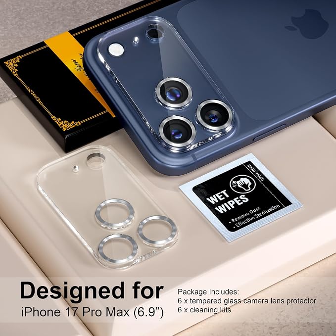 for 6 Pack iPhone 17 Pro Max Camera Lens Protector 9H Tempered Glass Camera
