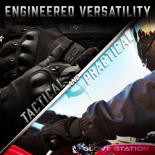 Glove Station Tactical Gloves for Men – Touchscreen Utility Gear with Hard Knuckle Protection Used in Motorcycle, Airsoft, Combat, Police, Shooting & Outdoor Work Black - Hard Knuckle Large