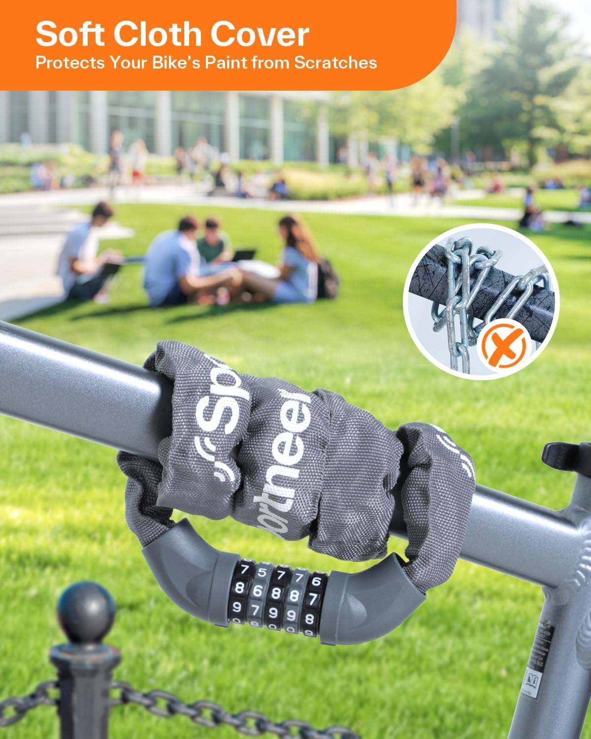 Sportneer Bike Lock - High Security 5-Digit Combination Chain Lock | 3.2/3.6/4ft Heavy Duty Keyless Design for Bikes, Motorcycles, Scooters, and Gates - 4/6mm Thick, Easy to Use