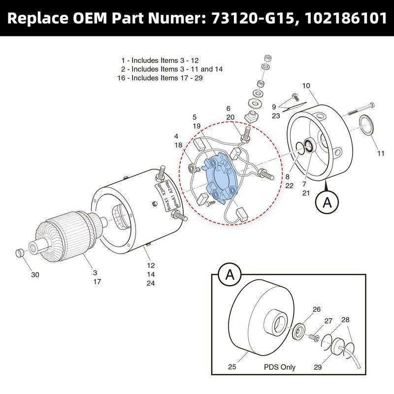 Roykaw Golf Cart ADC Motor Brush Holder Plate for EZGO TXT (1997-2009) & Club Car Electric Golf Cart, Golf Cart Motor Brush Spring, OEM#73120-G15/102186101