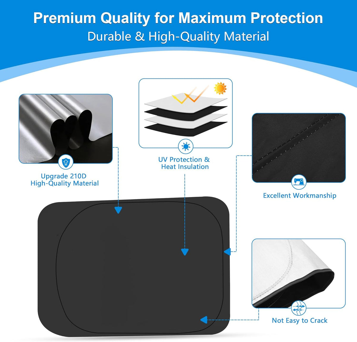 Side Window Sun Shade for 2017-2022 Fo-rd F250 F350 Super Duty, Super Crew Cab 4Door Pickup, Foldable Window Sunshade Sun Visor Protector, Side Window Shades Blocks UV Rays Heat, Pack of 4