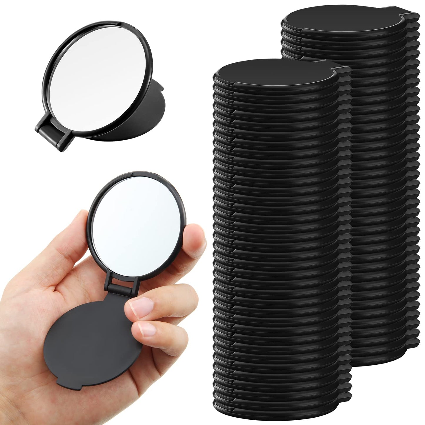 Yalikop Round Mirror Compact Mirror Mini Folding Mirror Portable Round Mirror Makeup Mirror For Women Girls Travel Daily Use (Bl