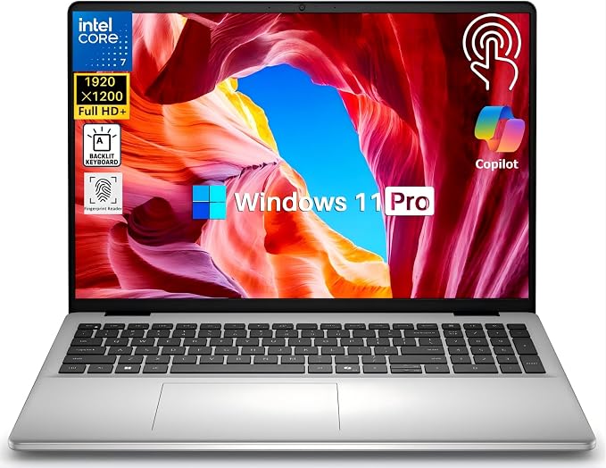Dell 16 Laptop DC16251-16.0-inch 16:10 FHD+ Touchscreen Display, Intel 10-Core 7 150U(up to 5.4 GHz), 64 GB DDR5, 2 TB SSD, Fingerprint Reader, Windows 11 Pro, Wi-Fi 6E, Backlit Keyboard, Copilot Key