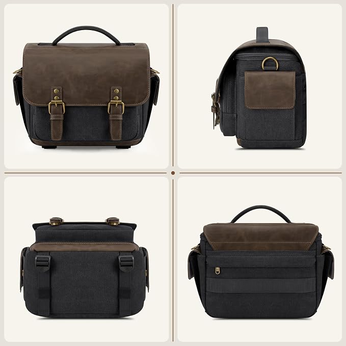 RAINSMORE Camera Bag, Vintage Canvas Camera Sling Bag Small Waterproof DSLR SLR