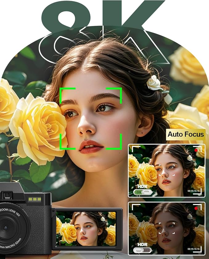 8K Digital Cameras for Photography, 64MP vlogging Camera
