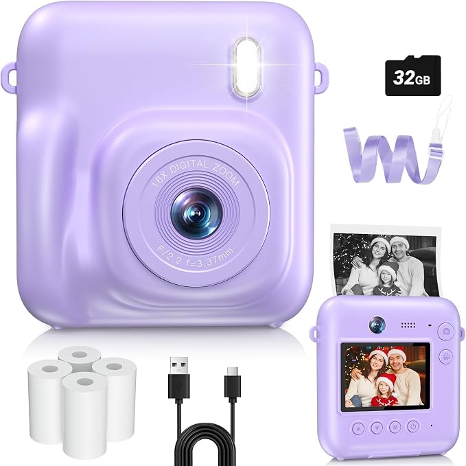 Digital Camera for Kids Instant Print, 48MP Dual-Lens Kids Camera for Girls