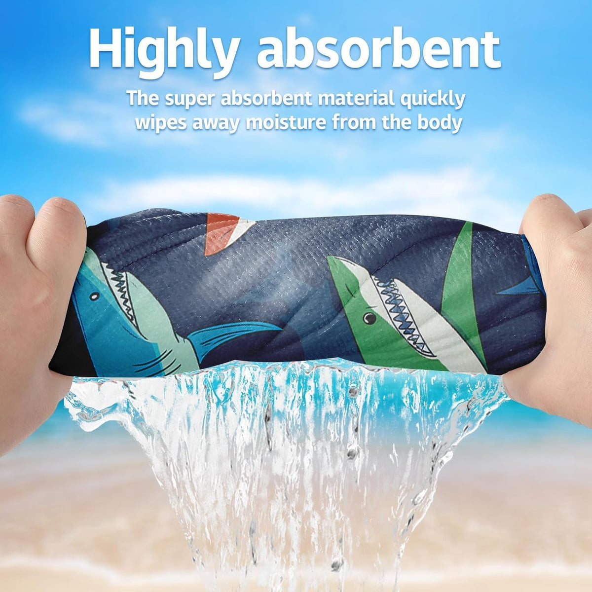 Skiennix Personalized Beach Towels for Kids - Ultra Absorbent Custom Monogrammed Towels | Shark Design