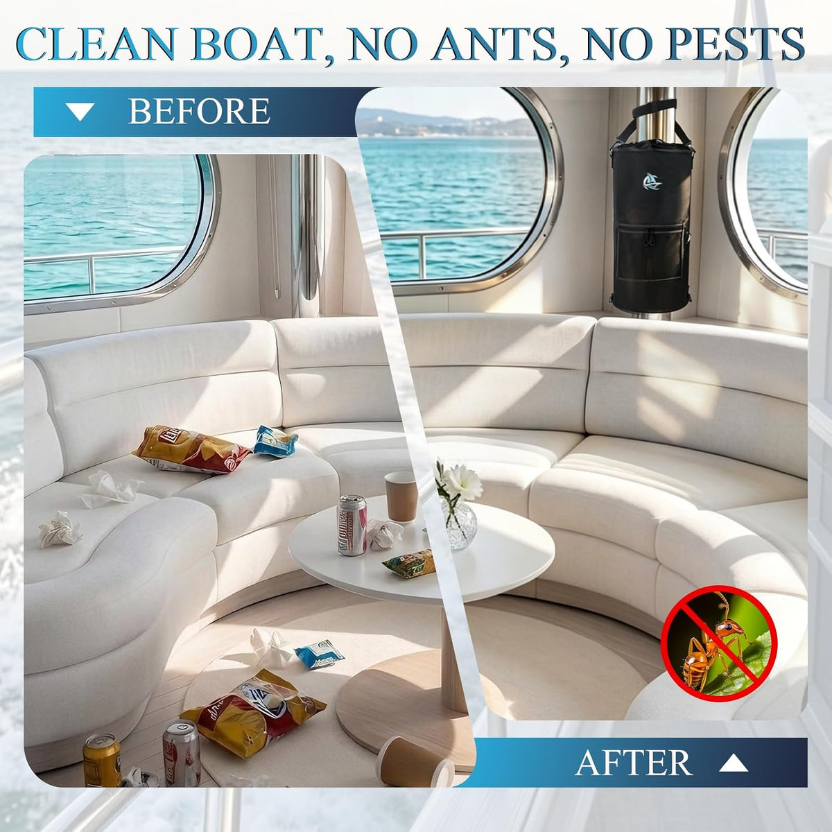Portable Boat Trash Can,Reusable Marine Trash Bag Boat Accessories, Odor & Leak Resistant Fits 10-13 Gal Garbage Bags, Easy Install & Clean, Fishing, Kayak & Pontoon Boats , Cool Boating Gifts for Men