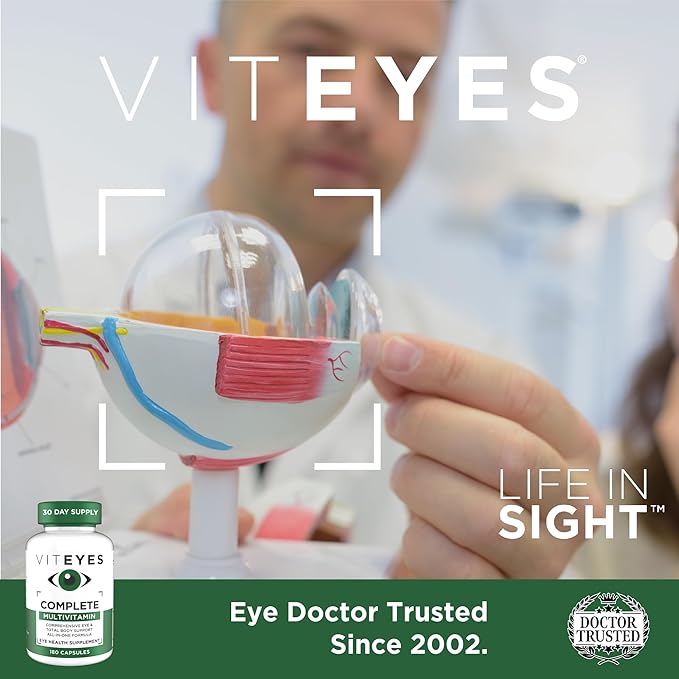 Viteyes Complete Eye & Total Body Health Multivitamin Nutritional Supplement, 180 Capsules, White