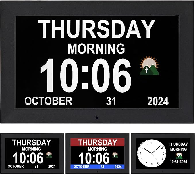 Large digital clock with time, Dementia clock with day and date