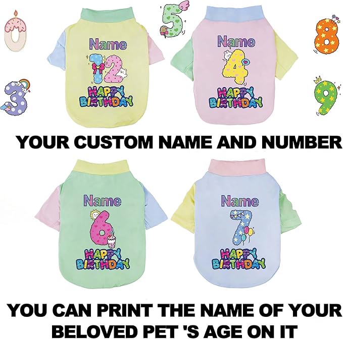 Custom Dog Birthday Shirt,Personalized Pet Apparel Print with Name Age Number,Pet Birthday Outfit,Lightweight Breathable Cotton Vest for Small Medium Large Dogs Cat (Dopamine Green, Small)